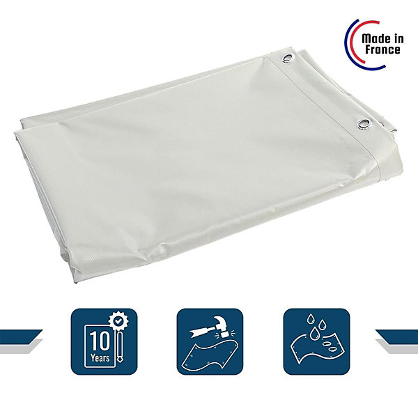 Bâche de Protection 3x5 m Blanche - Garantie 10 ans TECPLAST - XP640MU - Bâche PVC étanche - Résistance Anti-UV - Made in France