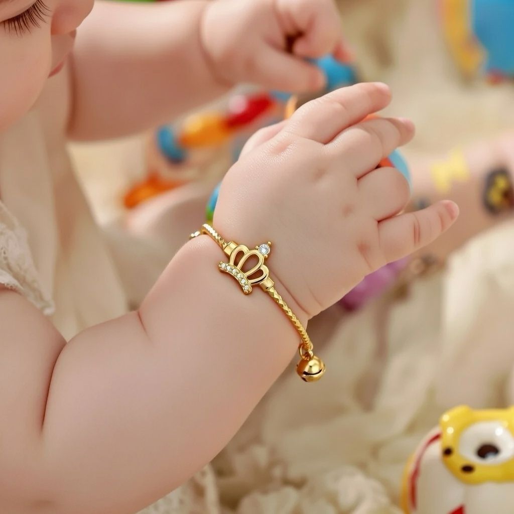 The Colourful Aura Zircon Crown Charm Adjustable Brass Bracelet For Kids