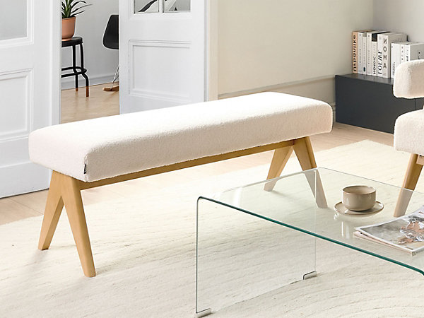 Banc TAMRE Bouclé Blanc cassé/marron clair