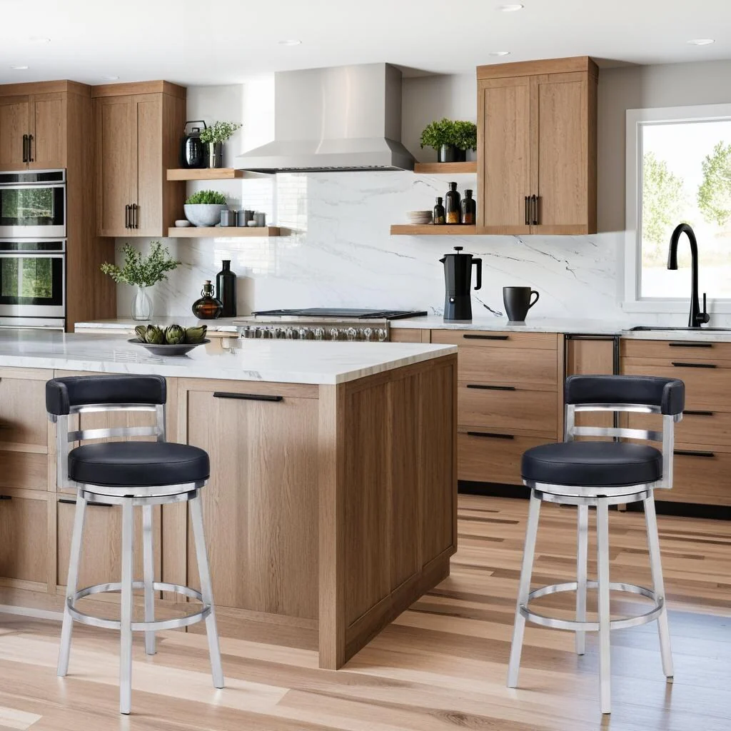 Modern Faux Leather Bar or Counter Height Swivel Bar Stool