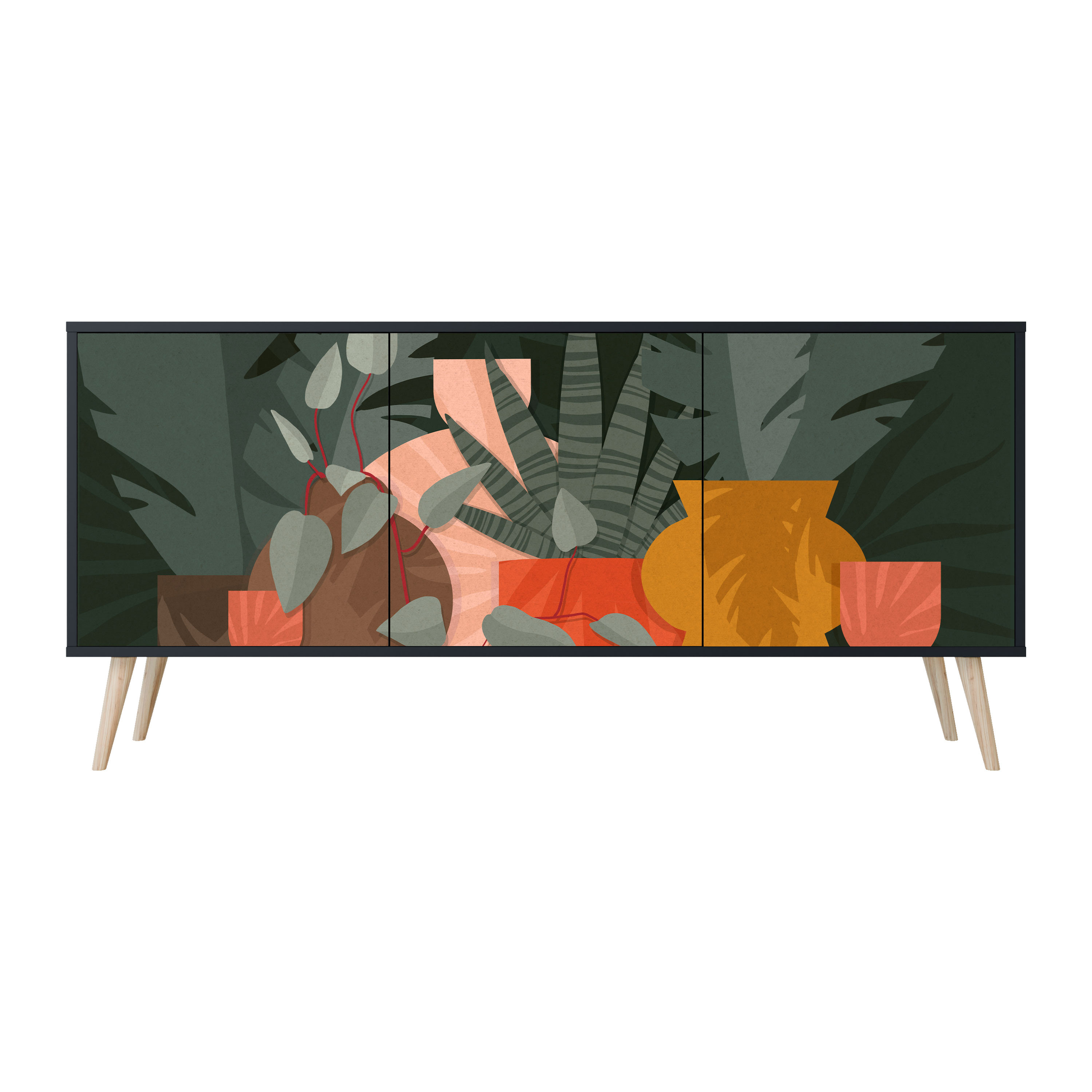TROPICAL COMPOSITION Komoda 3 drzwi Czarna-Bukowa skośna