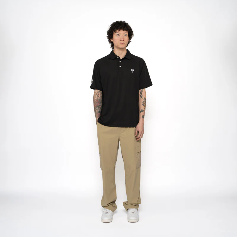 Malbon Golf Raglan Sleeve Mesh Polo - Black