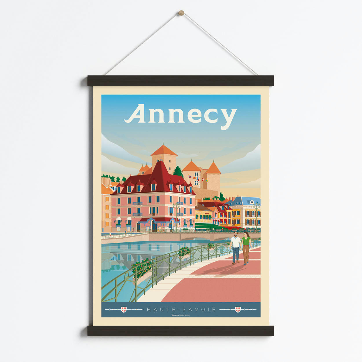 - Affiche Annecy Château France + Cadre Magnétique (Bois) 50x70 cm