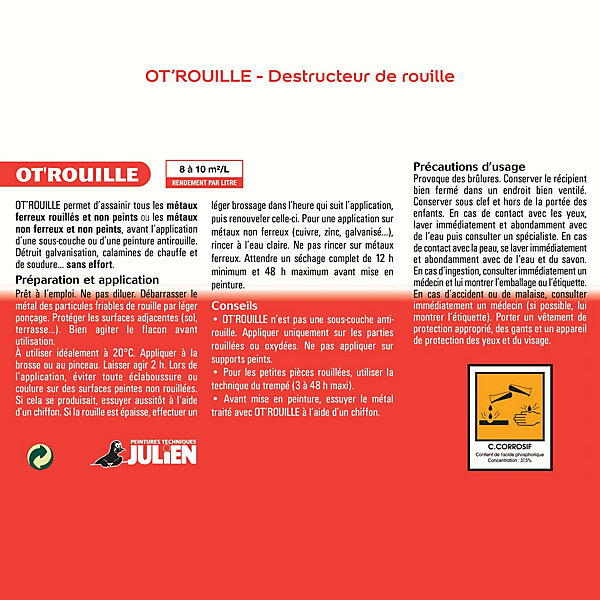 Destructeur de rouille bidon de 250ml, Julien Ot'rouille