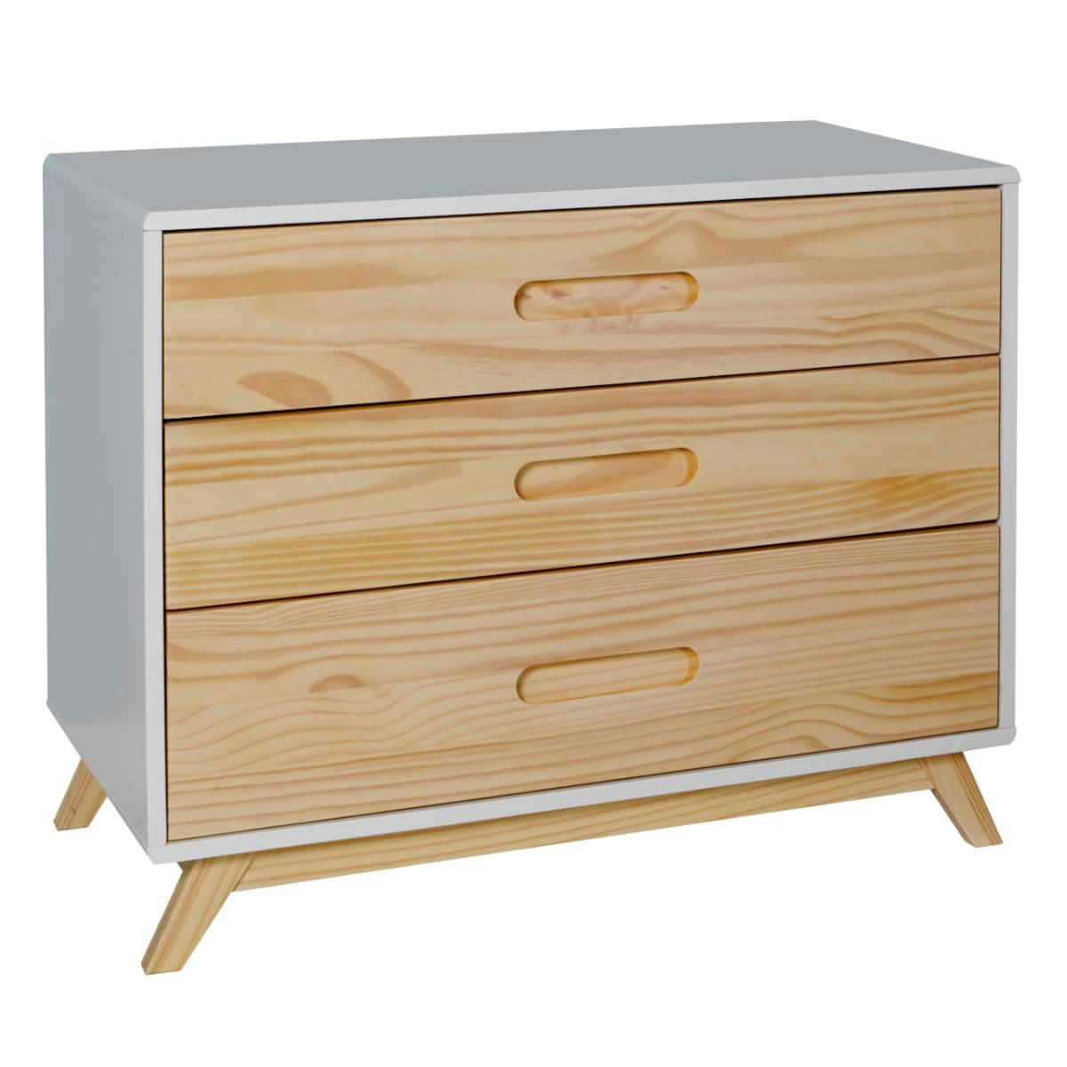 ZOLA - Commode 3 tiroirs bois massif blanc et bois