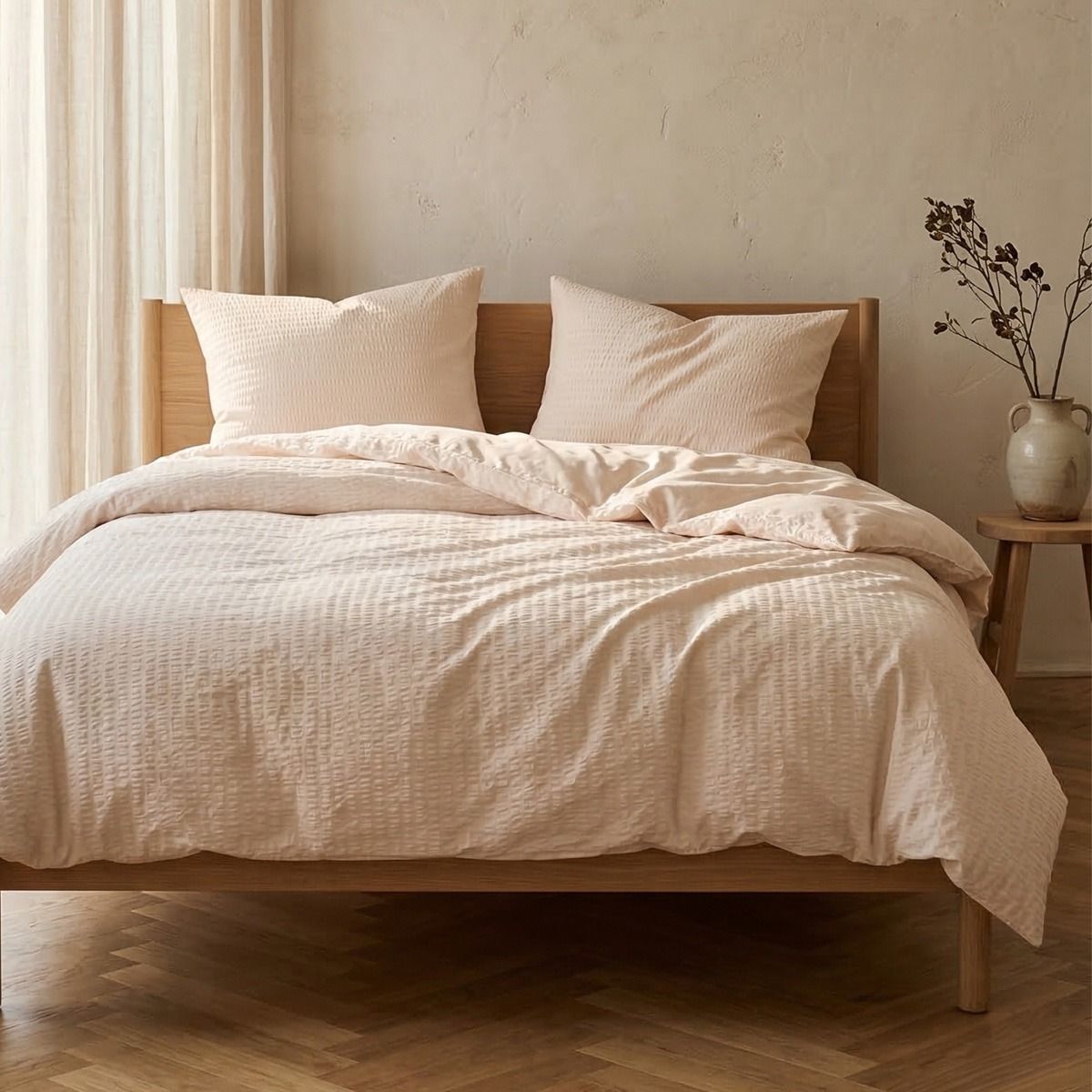 Pościel RETIE z kory bawełnianej beżowa 160x200   2*50x60 cm