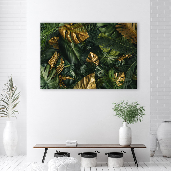Feeby Obraz na płótnie, Złote liście tropikalne 60x40