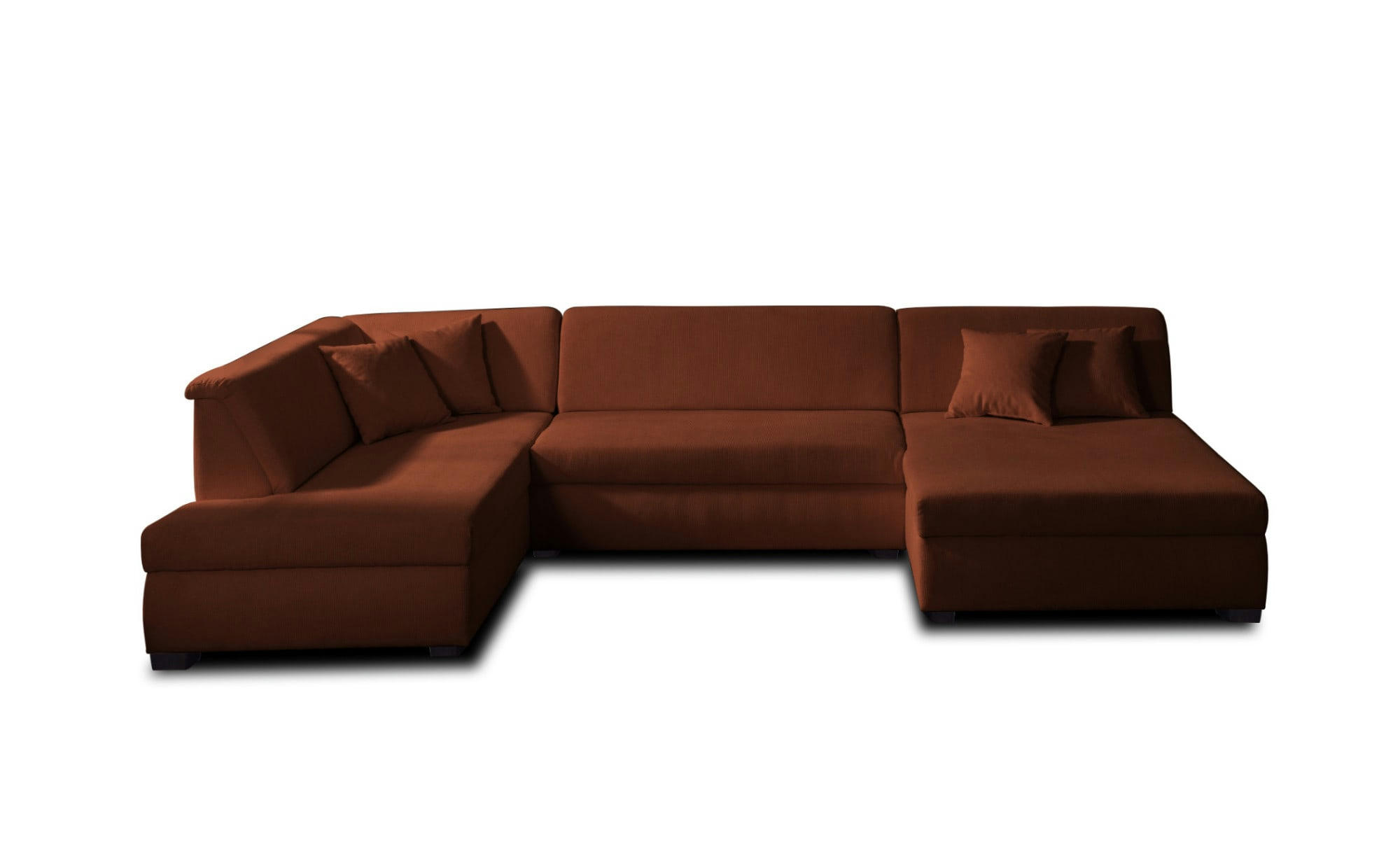 MALCOM - Canapé panoramique 7 places angle gauche en velours côtelé rouille