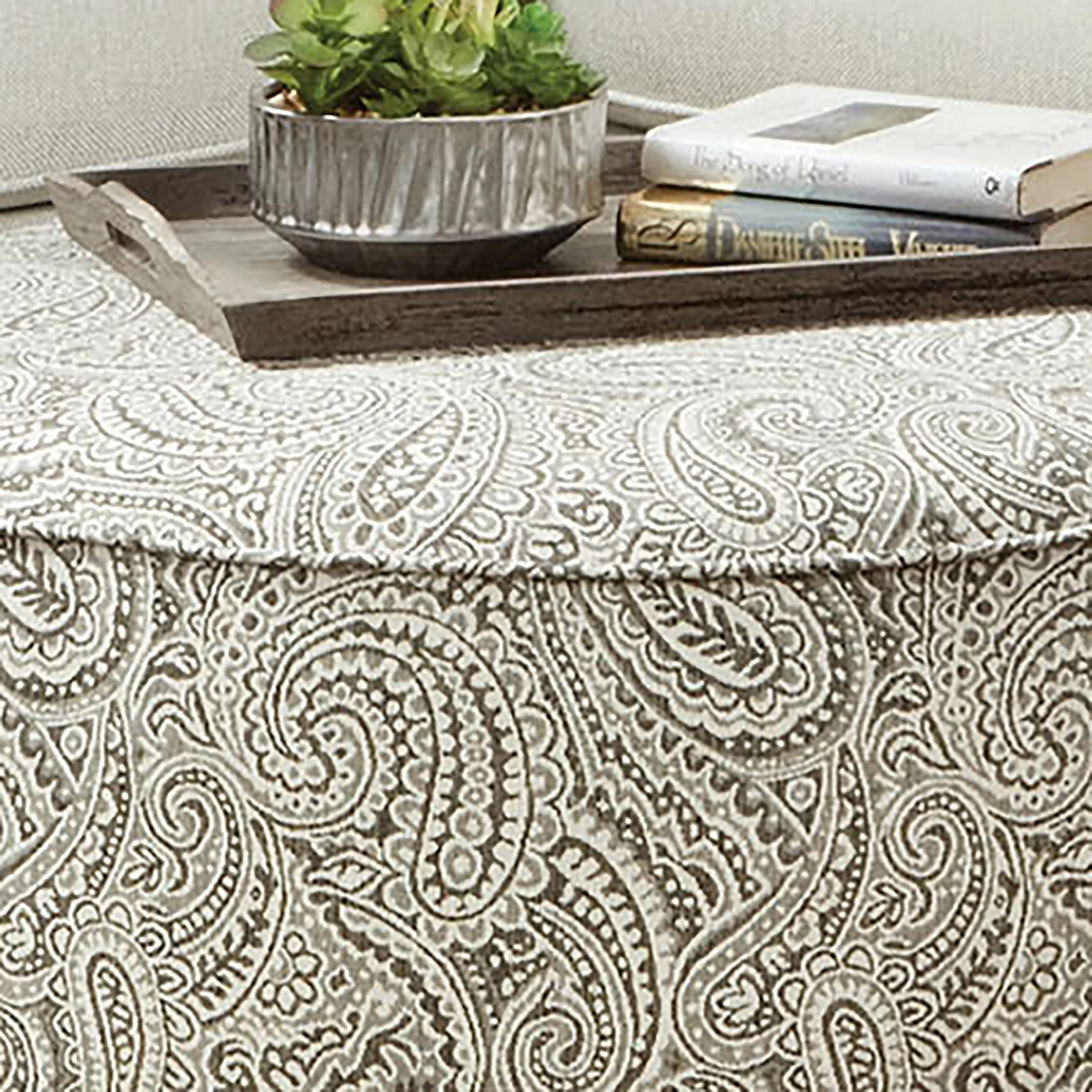 Restian Transitional Ivory Chenille Paisley Print Cocktail Ottoman by Furniture of America