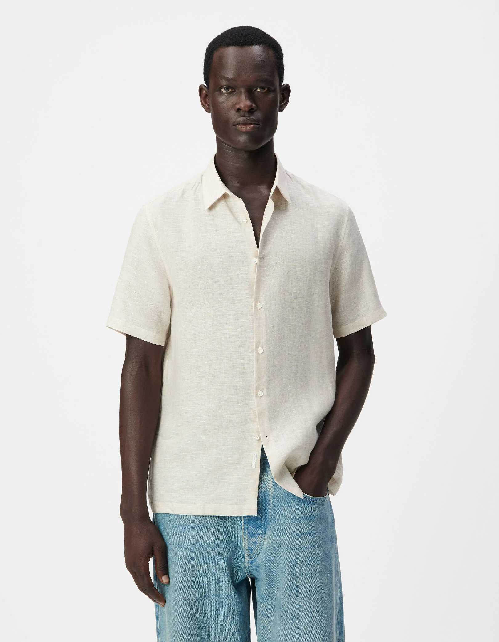 Chemise regular beige 100% lin Homme