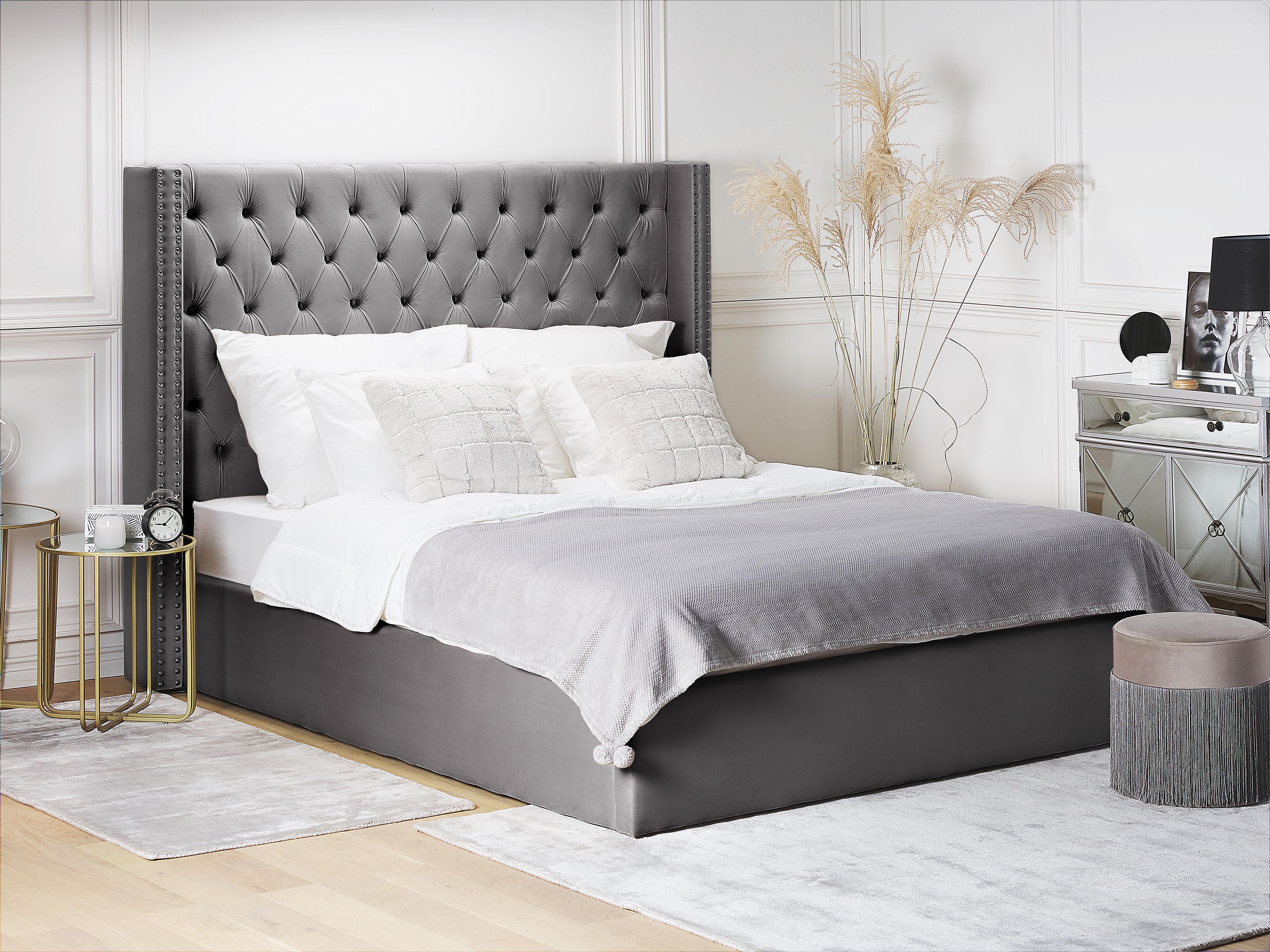 Ottoman Bed Velvet LUBBON 180 x 200 cm (EU Super King) Grey