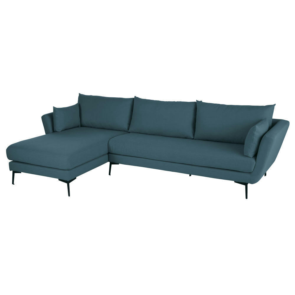 Prague - Canapé d'angle gauche 4/5 places bleu pétrole