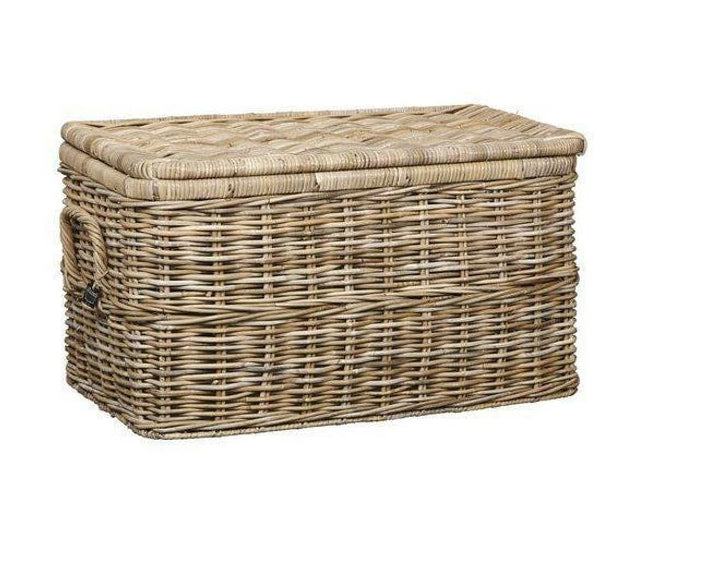 Van der Leeden Opbergmand Rotan met deksel - L - Grijs