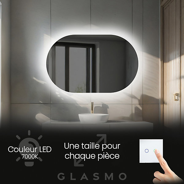 Miroir de Salle de Bain LED - Ariana, 100x50 cm, LED Lumineux Miroir, Moderne Miroir, Blanc Froid 7000K