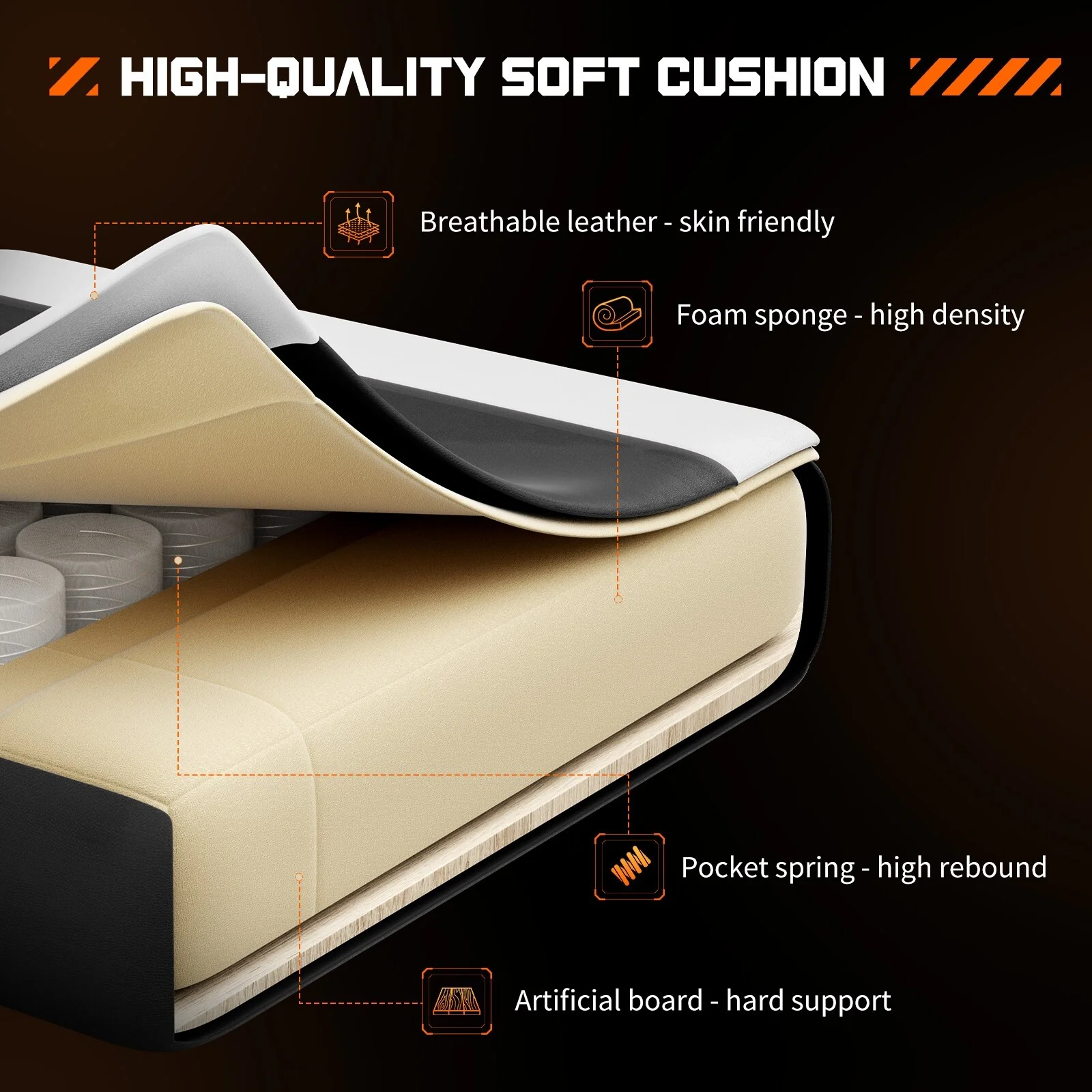 Black+White Ergonomic PU Leather Swivel Gaming Recliner with Footrest, Lumbar