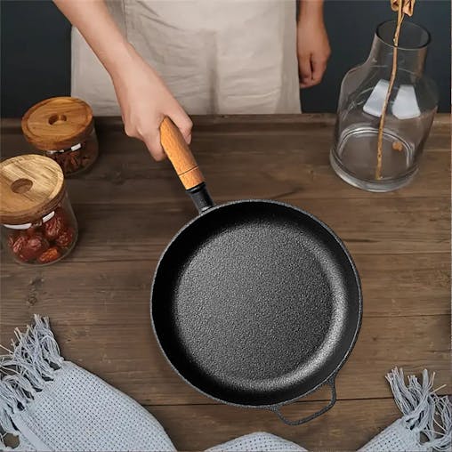 SOGA 27cm Round Cast Iron Frying Pan Skillet Steak Sizzle Platter with Helper Handle