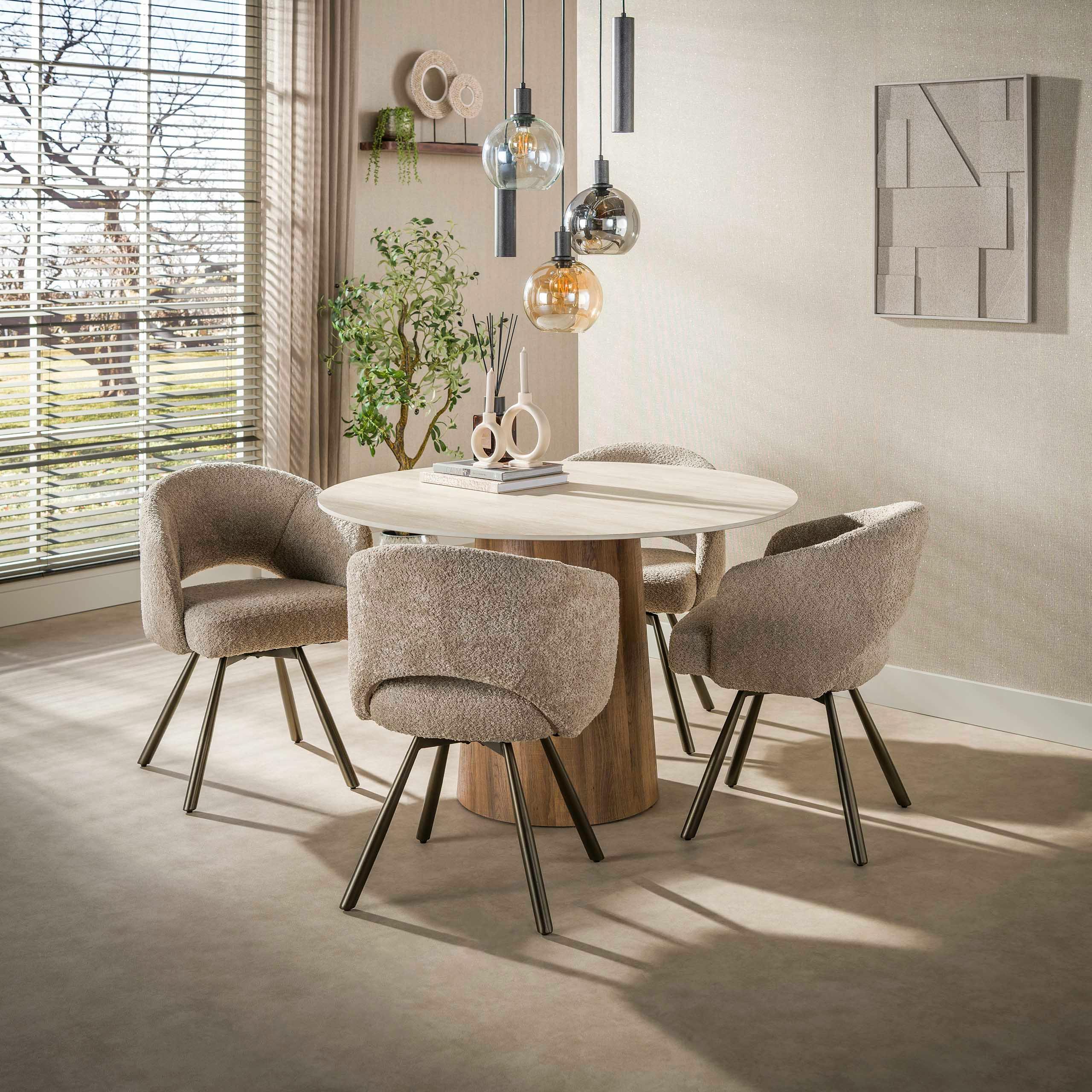Chaise pivotante en bouclette sable pieds bronze (x2) CREEK