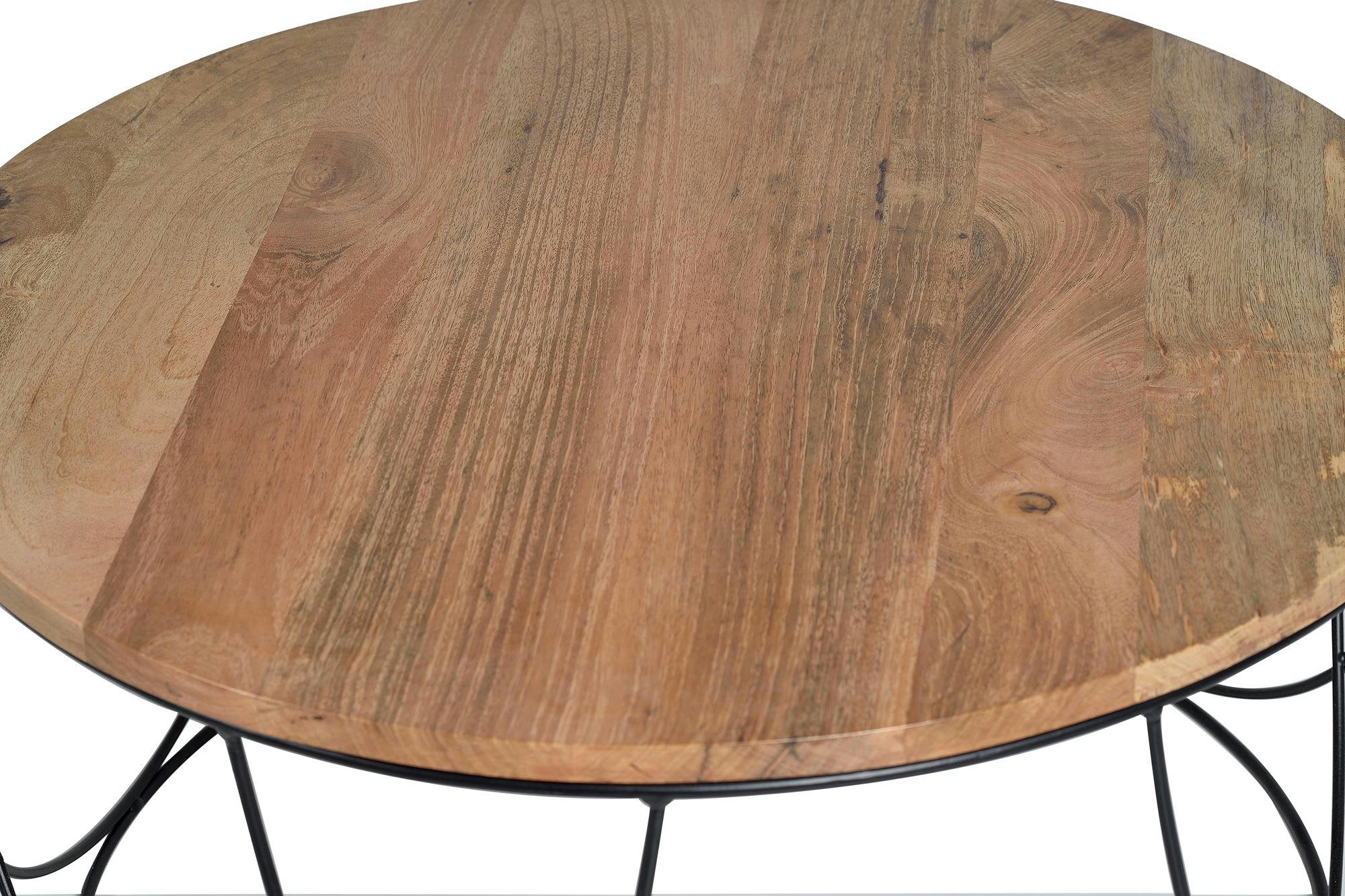- Table basse en manguier et détails en métal