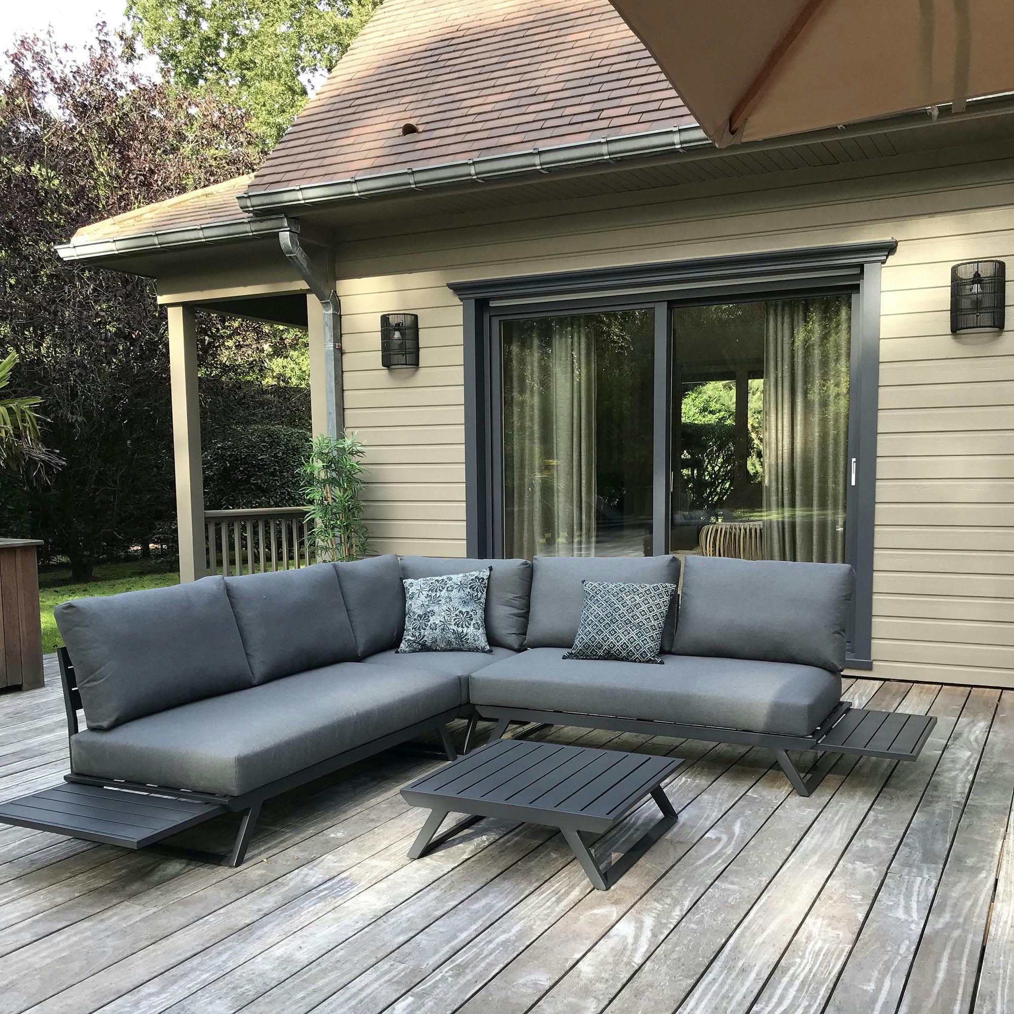 BYRON BAY - Canapé d'extérieur gris anthracite en aluminium 4 places