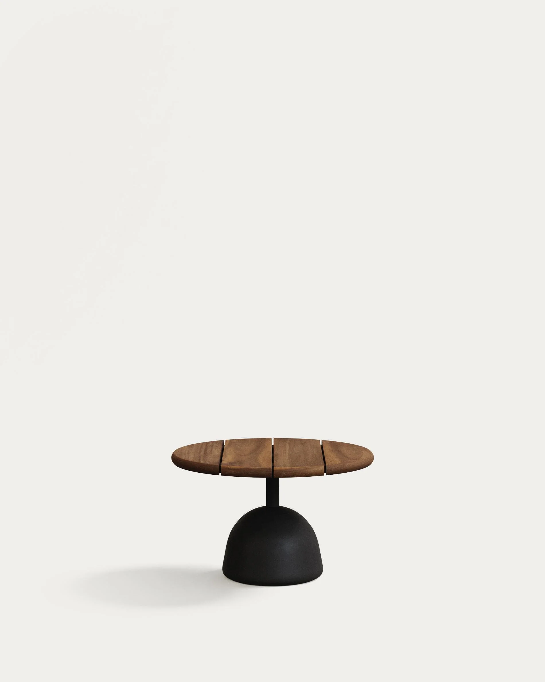 Saura coffee table with acacia top in walnut finish and black cement base Ø55x35cm