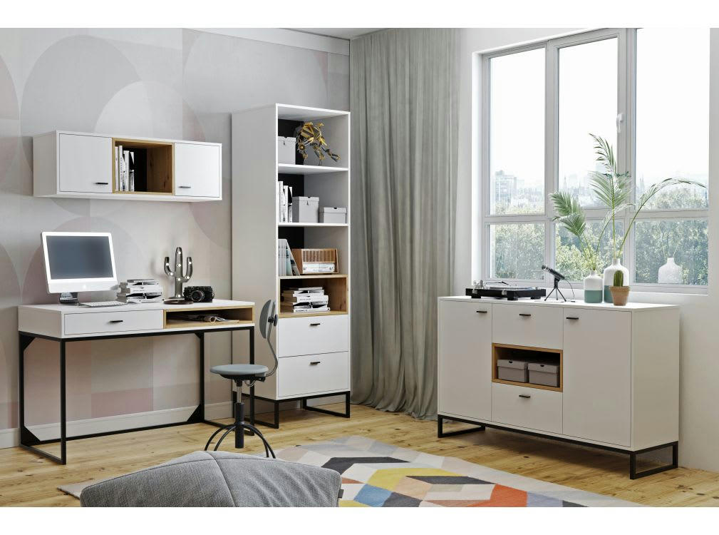 ODILE - Bibliothèque 2 tiroirs et 4 niches Olie - Blanc