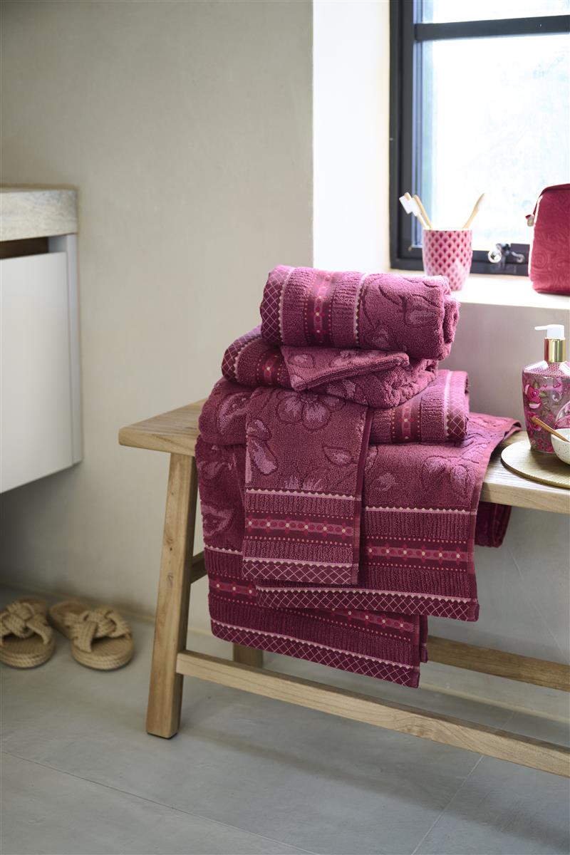 Pip Studio Jasmin Jacquard - Douchelaken - 70x140 - Donker roze