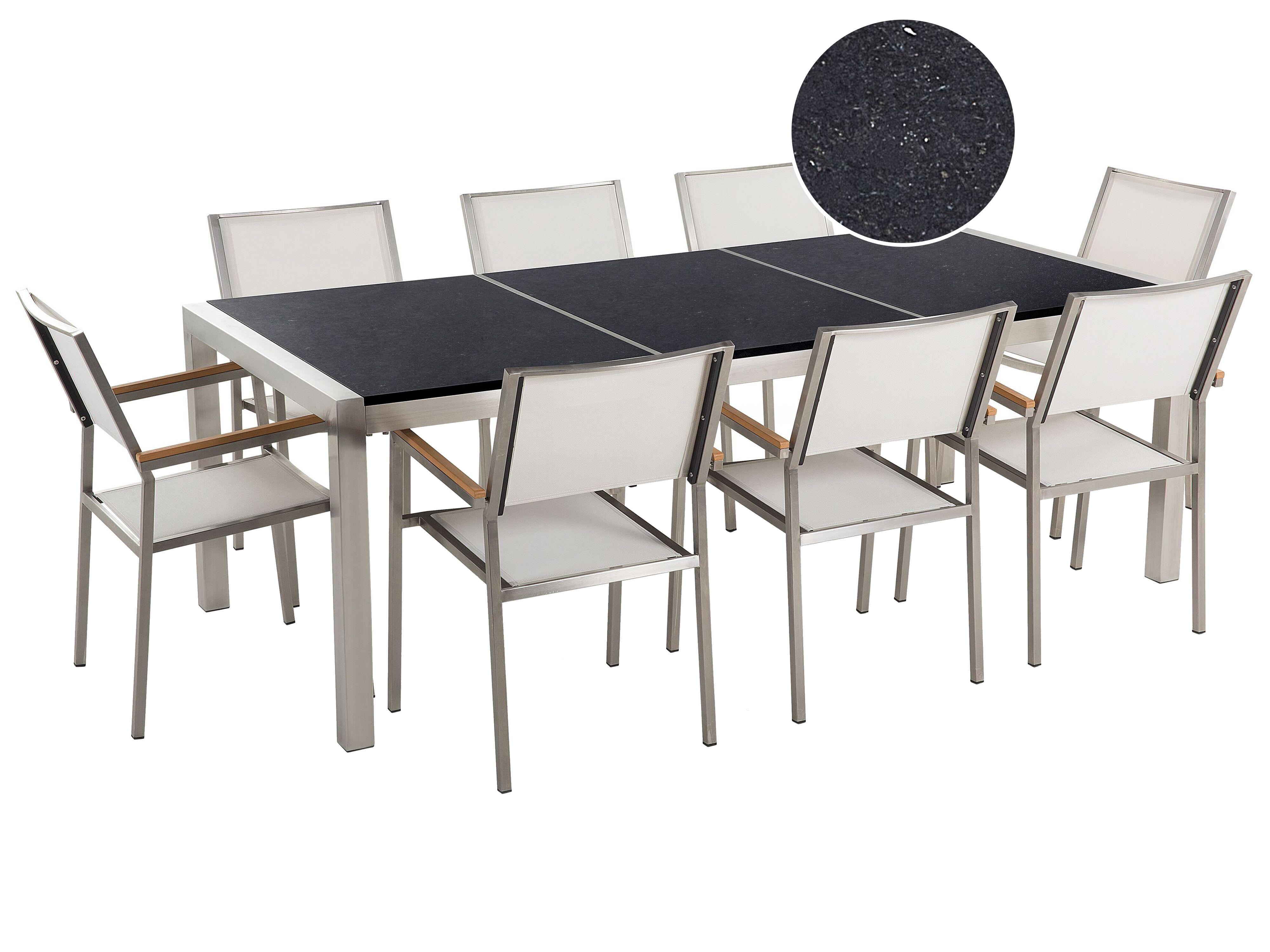 Garden Dining Set 6 Seater GROSSETO Triple Plate Granite Polished Black/ White