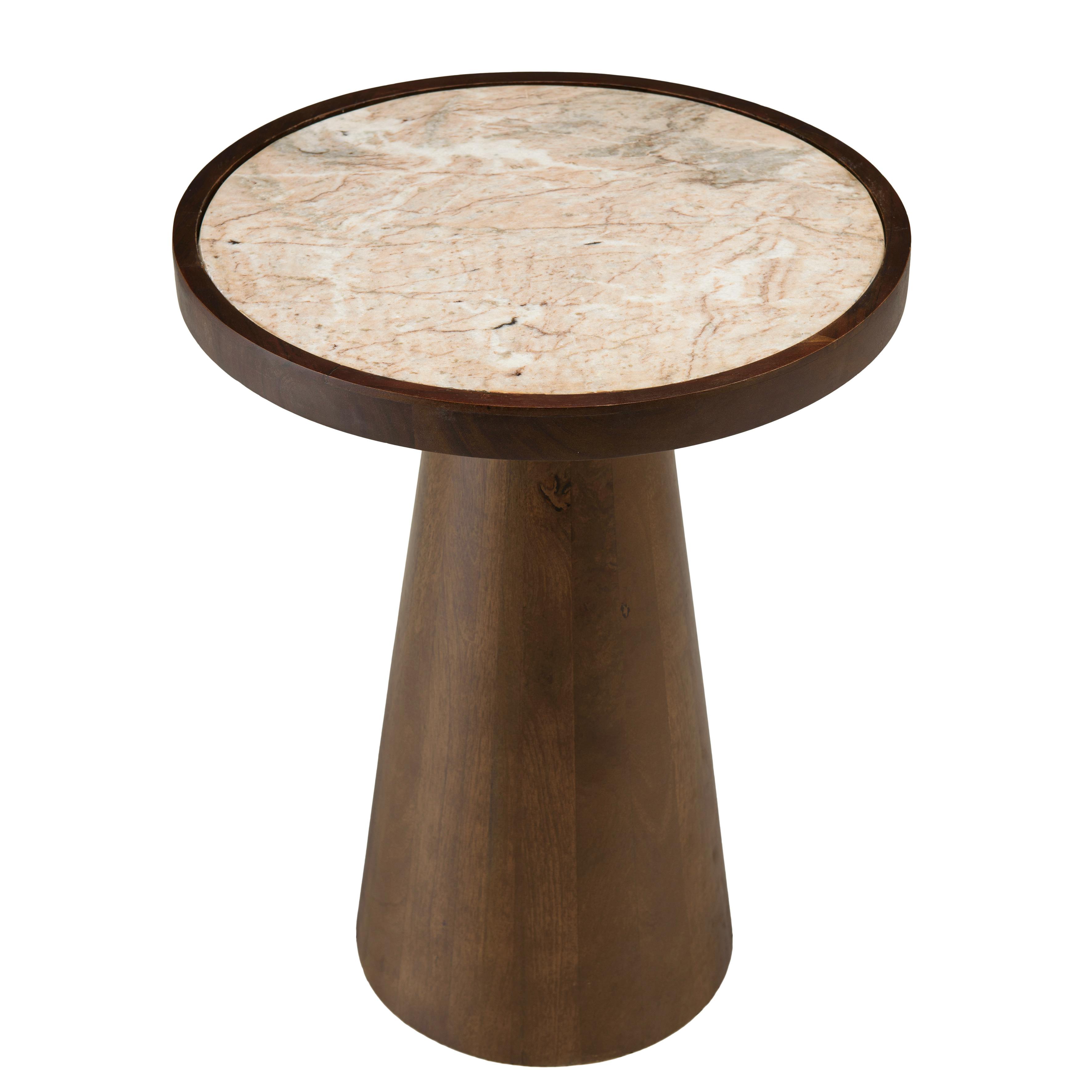 Table d'appoint 40 cm plateau marbre pied en manguier foncé TOSCA
