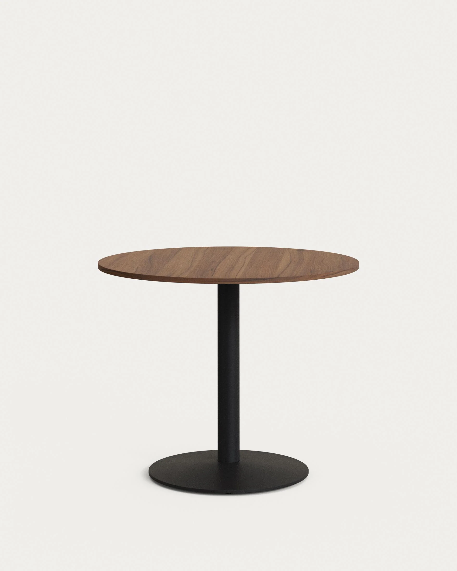 Esilda round table in walnut finish melamine with metal leg in a painted black finish, Ø90x70cm
