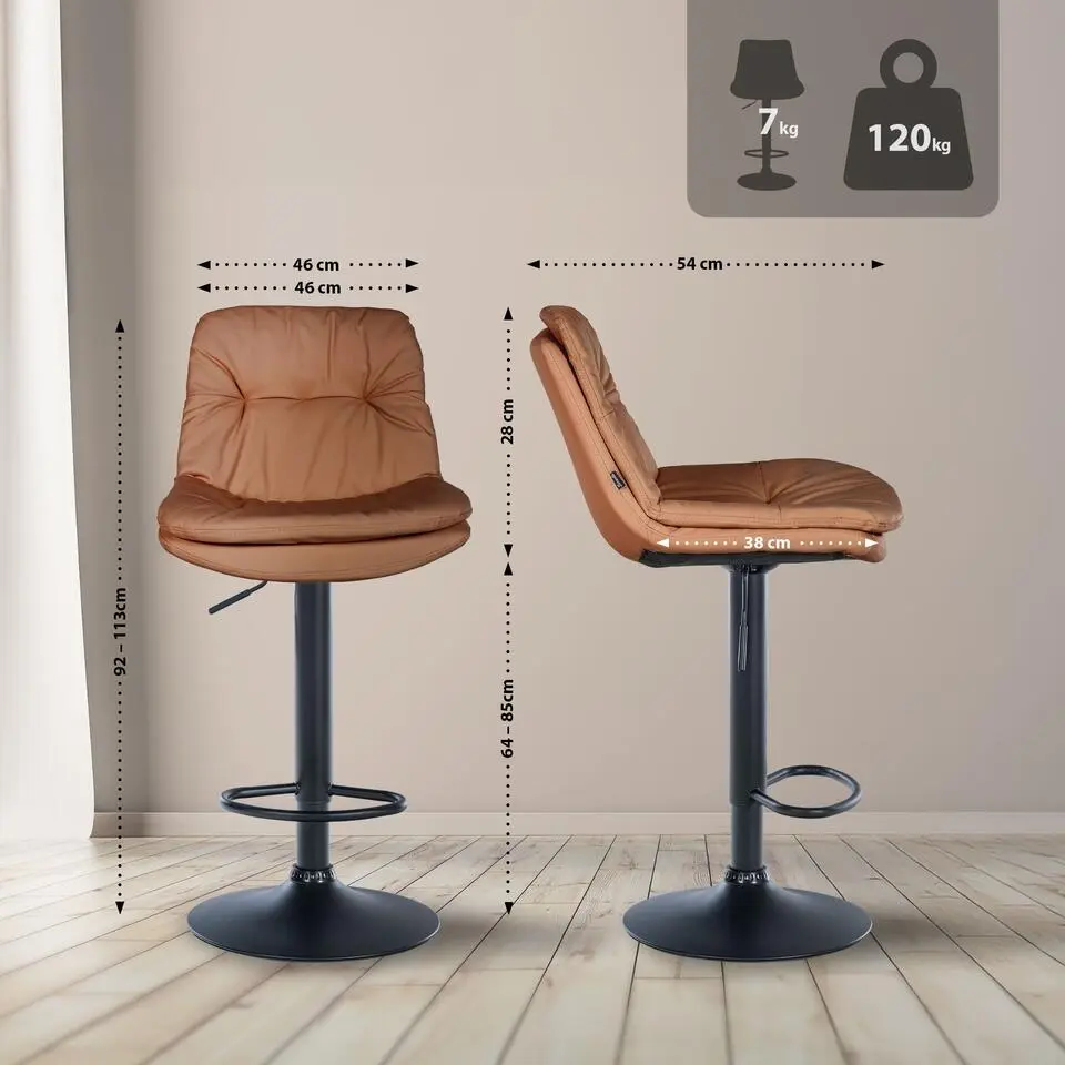 CLP Barkruk Laurel zwart Frame - Kunstleer - licht bruin