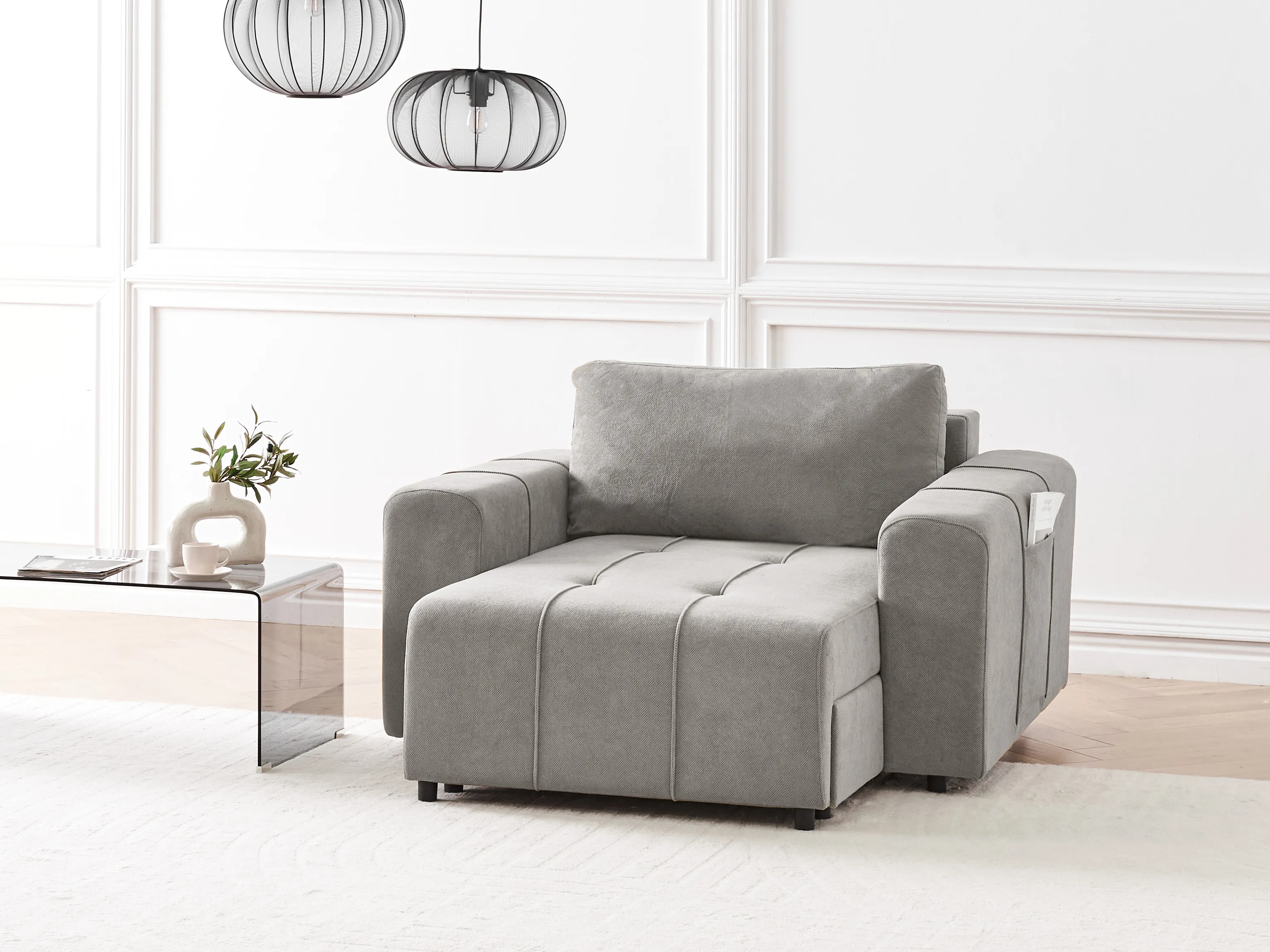 Chaise Longue INNVIK Fabric Light Grey
