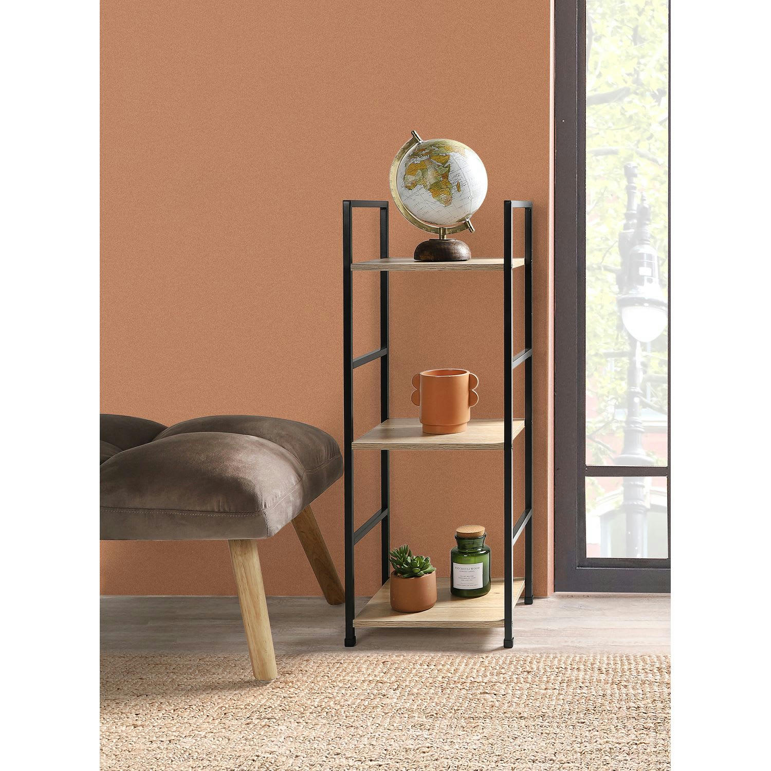 COLORADO - Etagère droite échelle 3 niveaux en métal et mdf beige