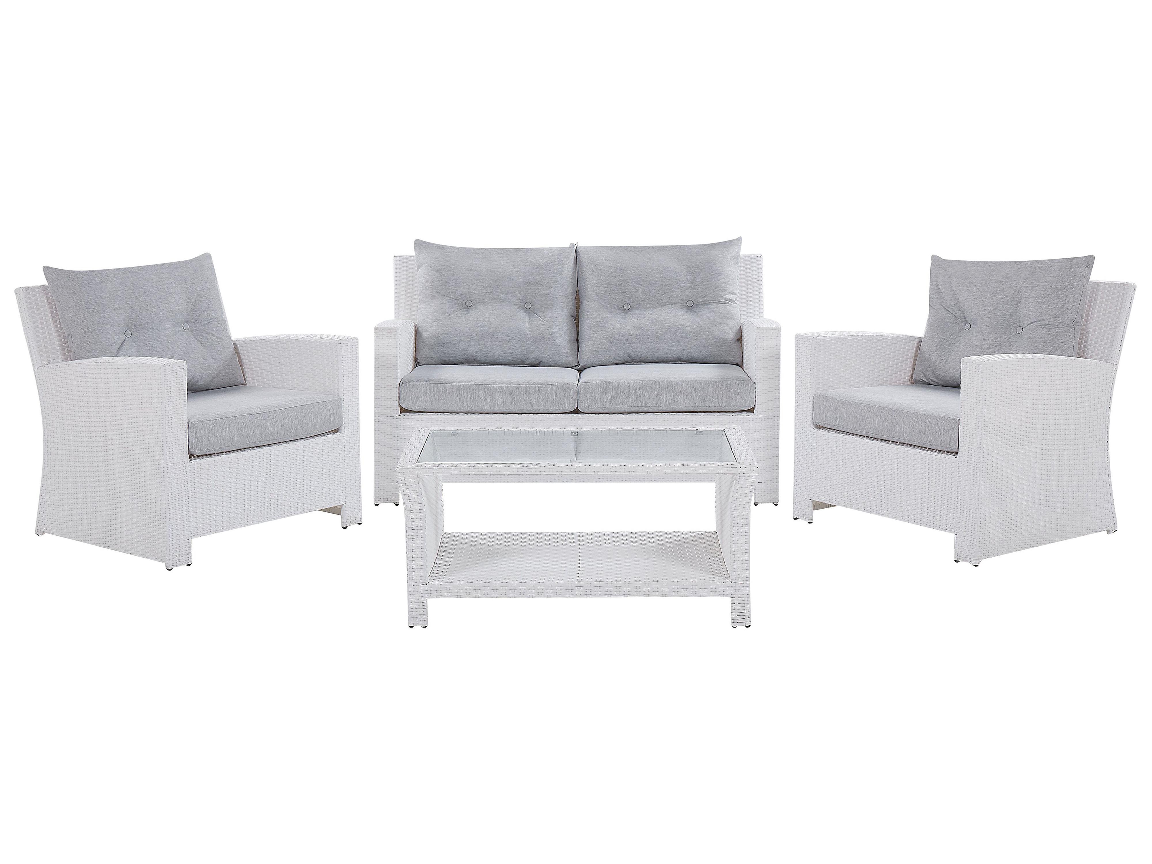 Garden Lounge Set with Table 4 Seater MARINO PE Rattan White