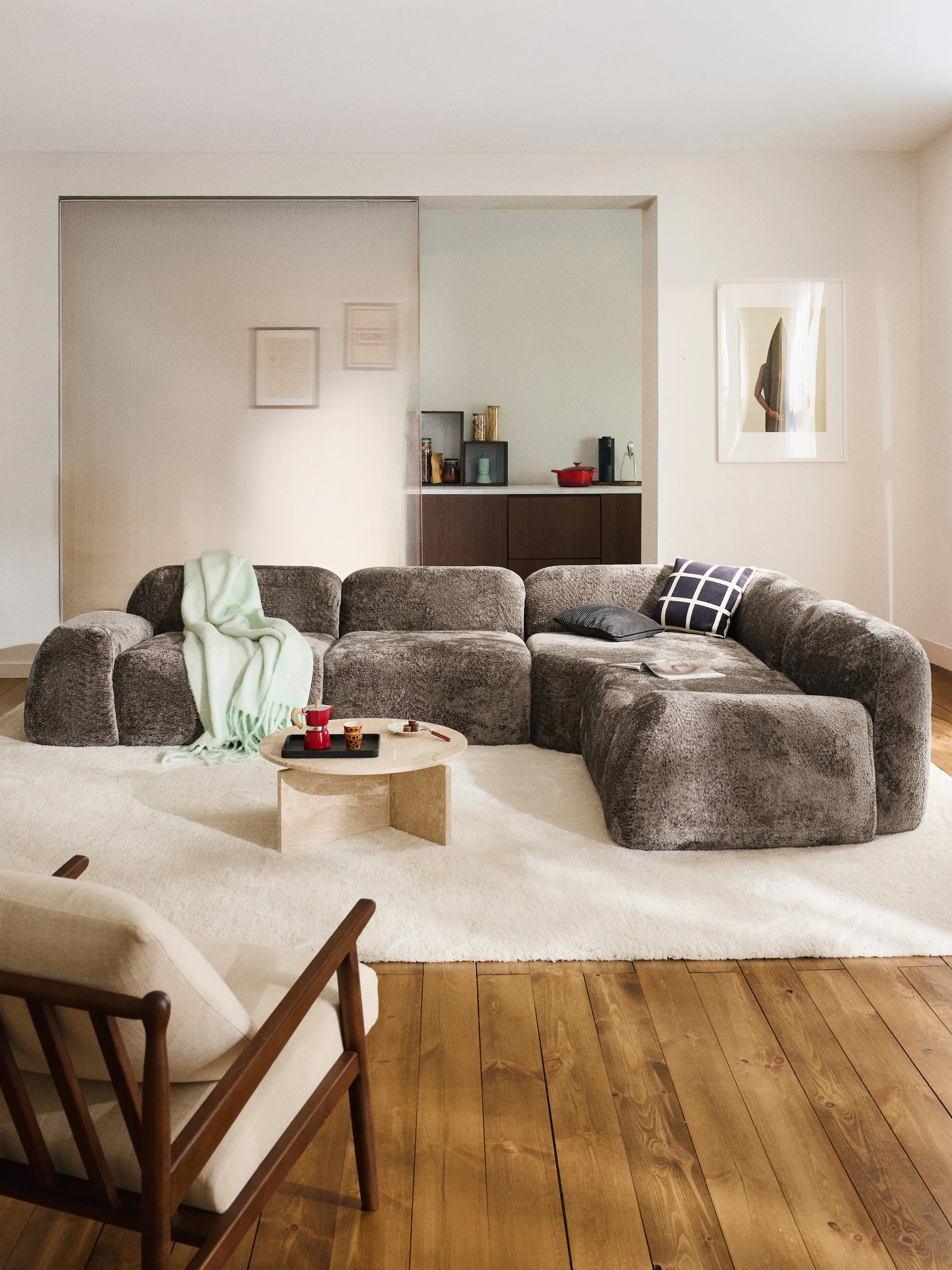 Modulares Teddy-Bouclé-Ecksofa Wolke (4-Sitzer)