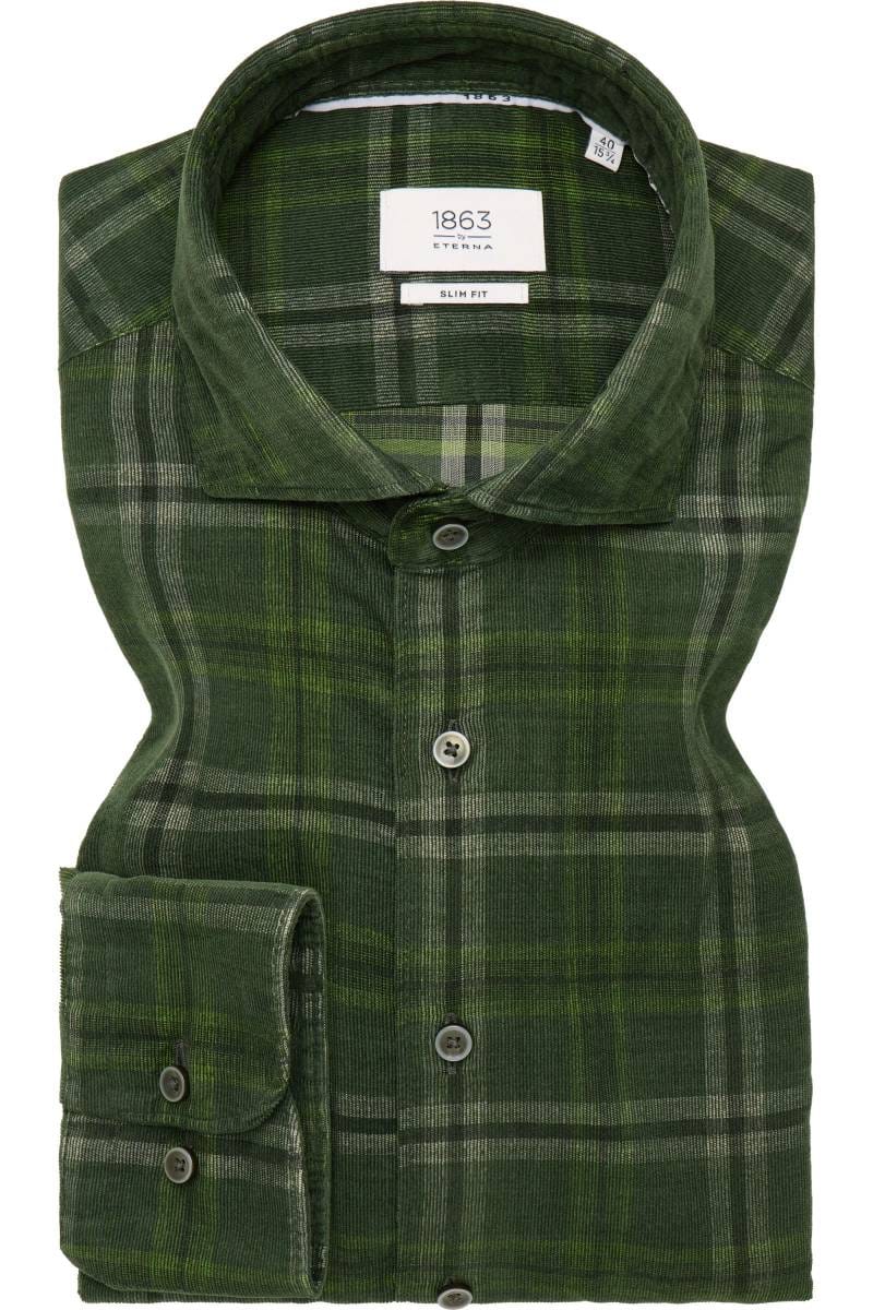 ETERNA 1863 Slim Fit Cordhemd grün, Kariert