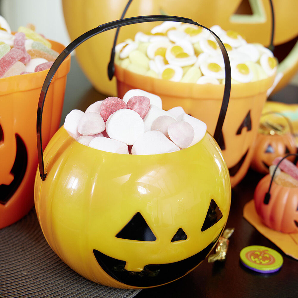 Seau à bonbons Halloween citrouille orange et noir