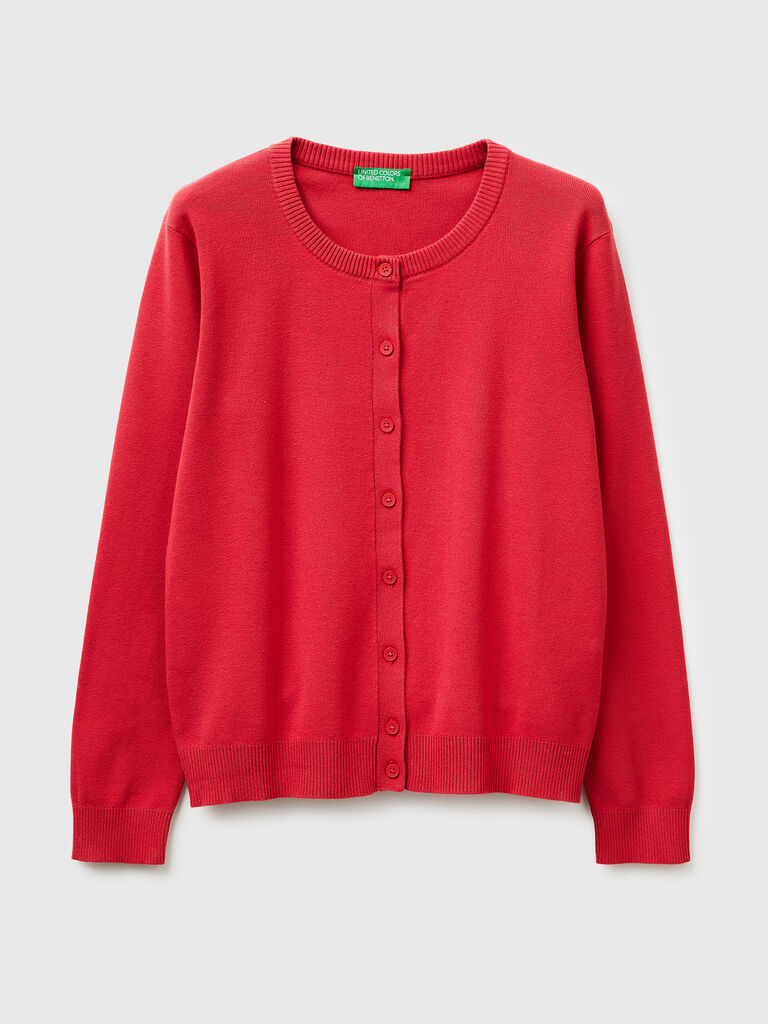 Strawberry red cardigan in tricot cotton