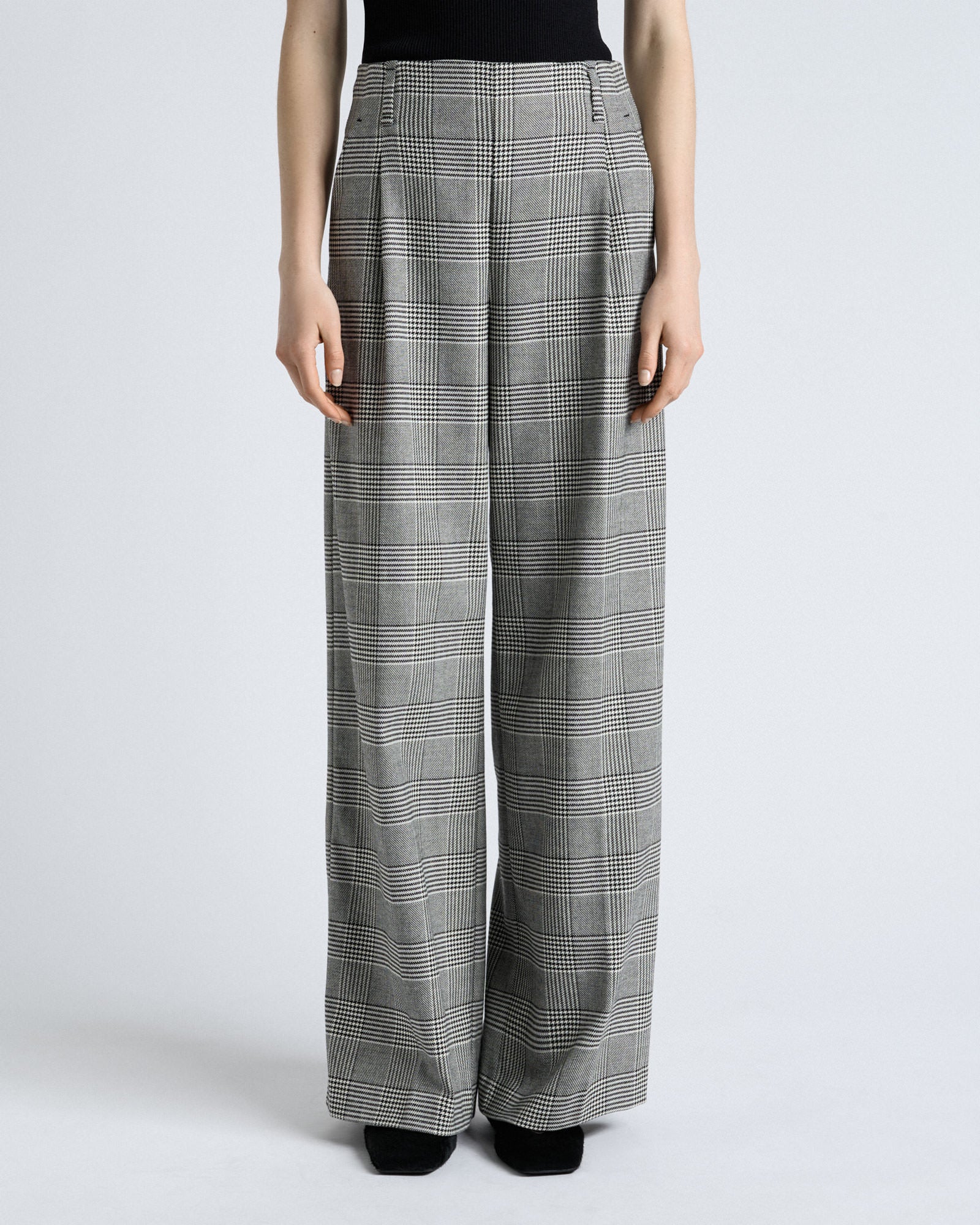 European Houndstooth Check Wide Leg Pant