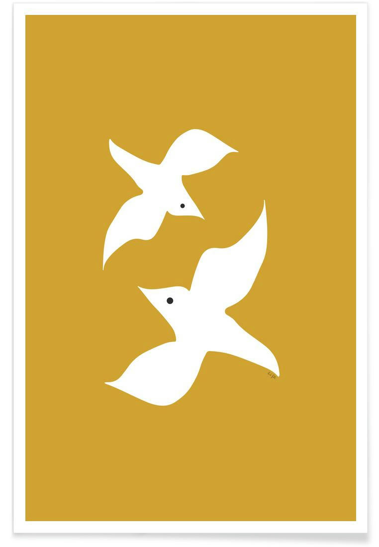 BIRDS IN MUSTARD - Affiche blanc & jaune