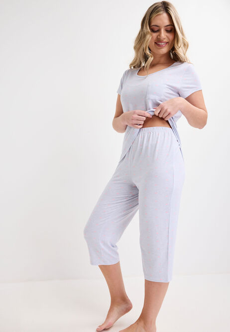 Womens Grey Heart Soft Touch Pyjama Set
