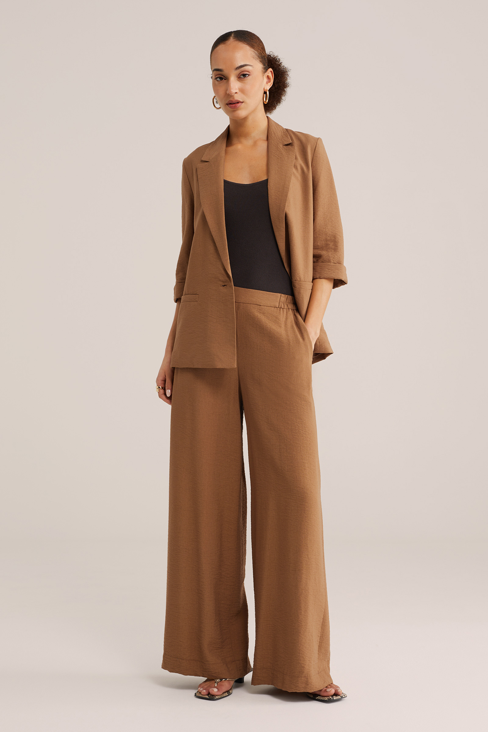 Dames wide leg pantalon met structuur