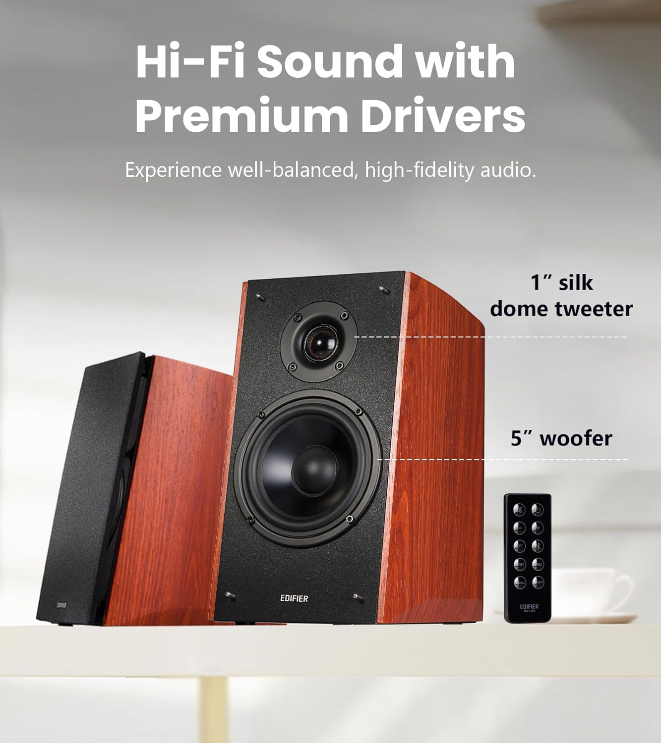 Edifier R2000DB Powered Bluetooth Bookshelf Speakers - Near-Field Studio Monitors - Optical Input - 120 Watts RMS (Wood)