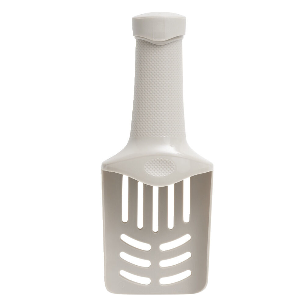 Pelle à litière plastique beige avec ouverture pour sachet plastique