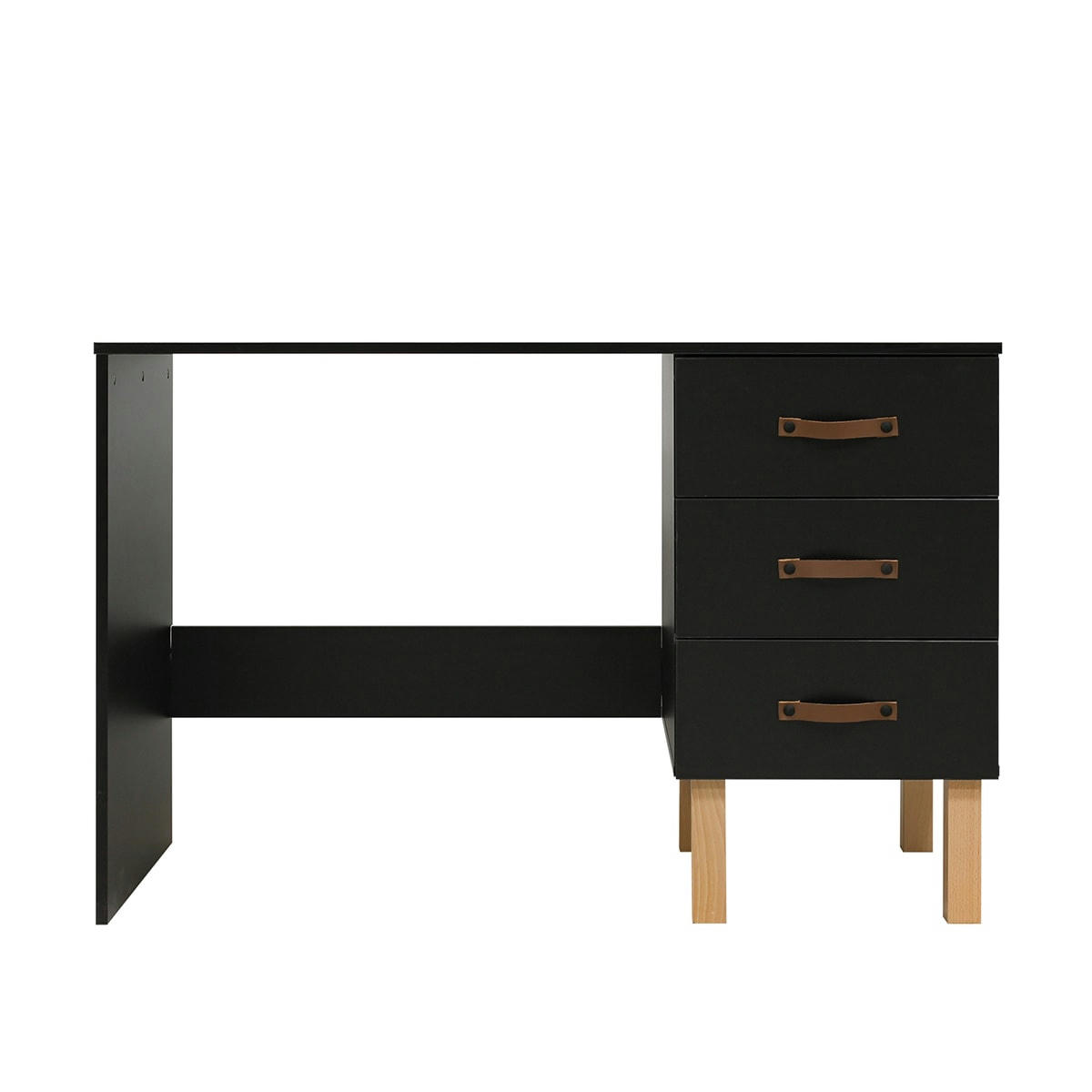 FLORIS - Bureau 3 tiroirs noir mat naturel