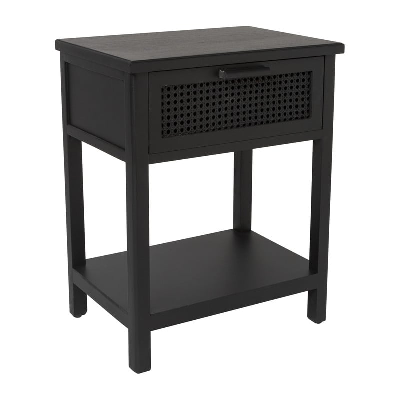 Webbing nachtkastje Bandung - zwart - 60.5x47.5x36 cm