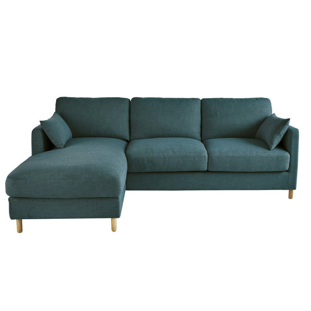 Julian - Canapé d'angle gauche convertible 5 places bleu pétrole, matelas 14 cm