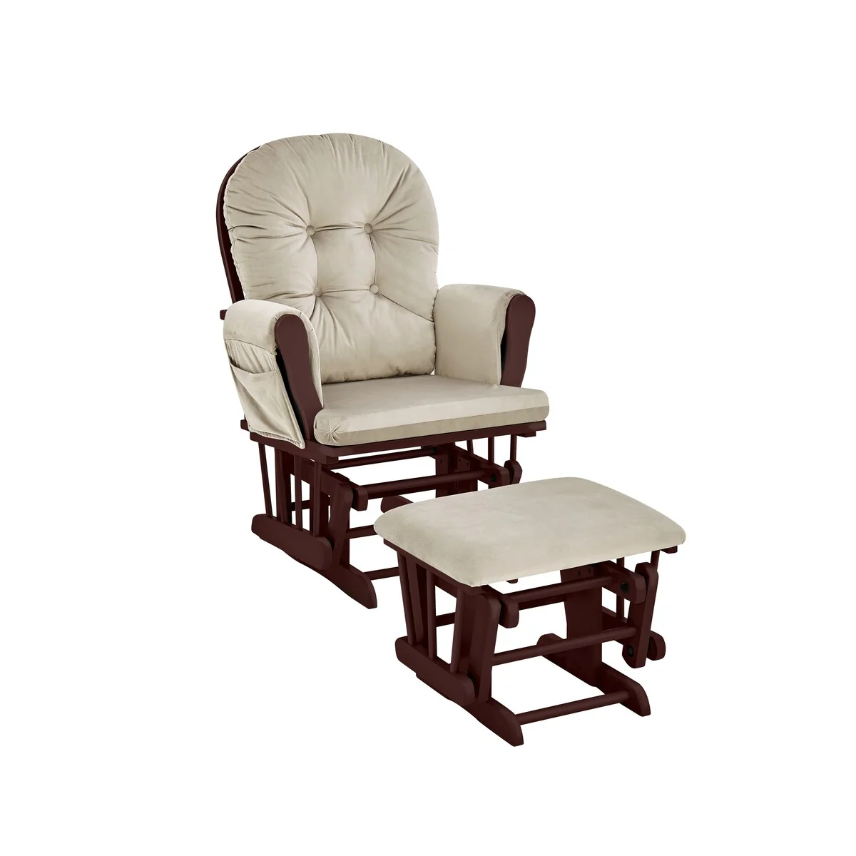 Suite Bebe Mason Glider and Ottoman Espresso Wood and Beige Fabric