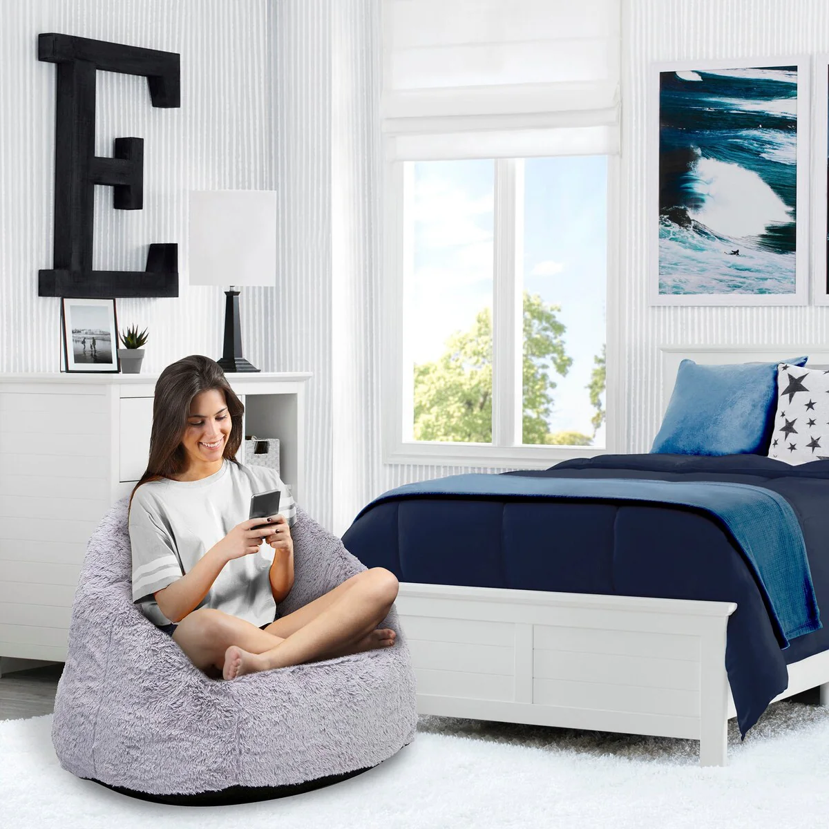 Delta Home Adult Lounge Chair - Fluffy Foam Filled Chair for Living Rooms & Dorms - Better Than A Bean Bag Chair, Grey