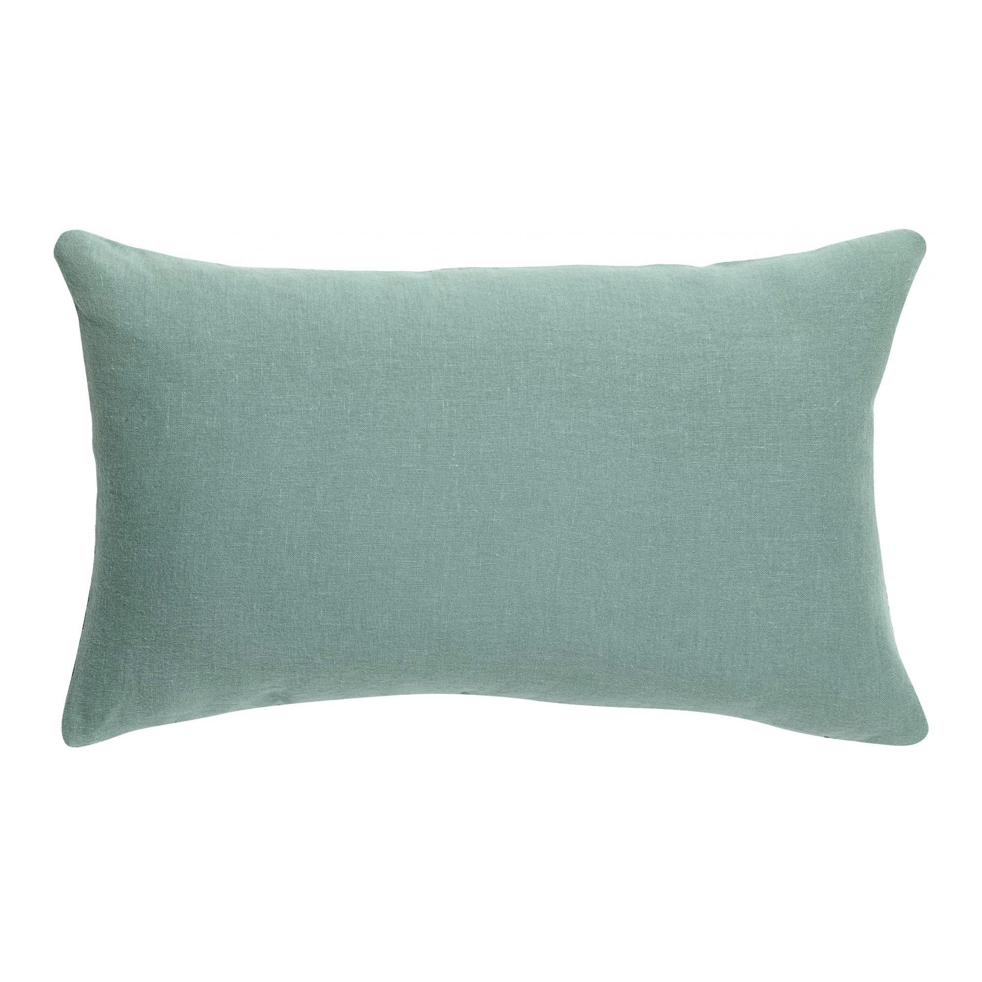 ZEFF - Coussin uni  en lin vert de gris 30 x 50