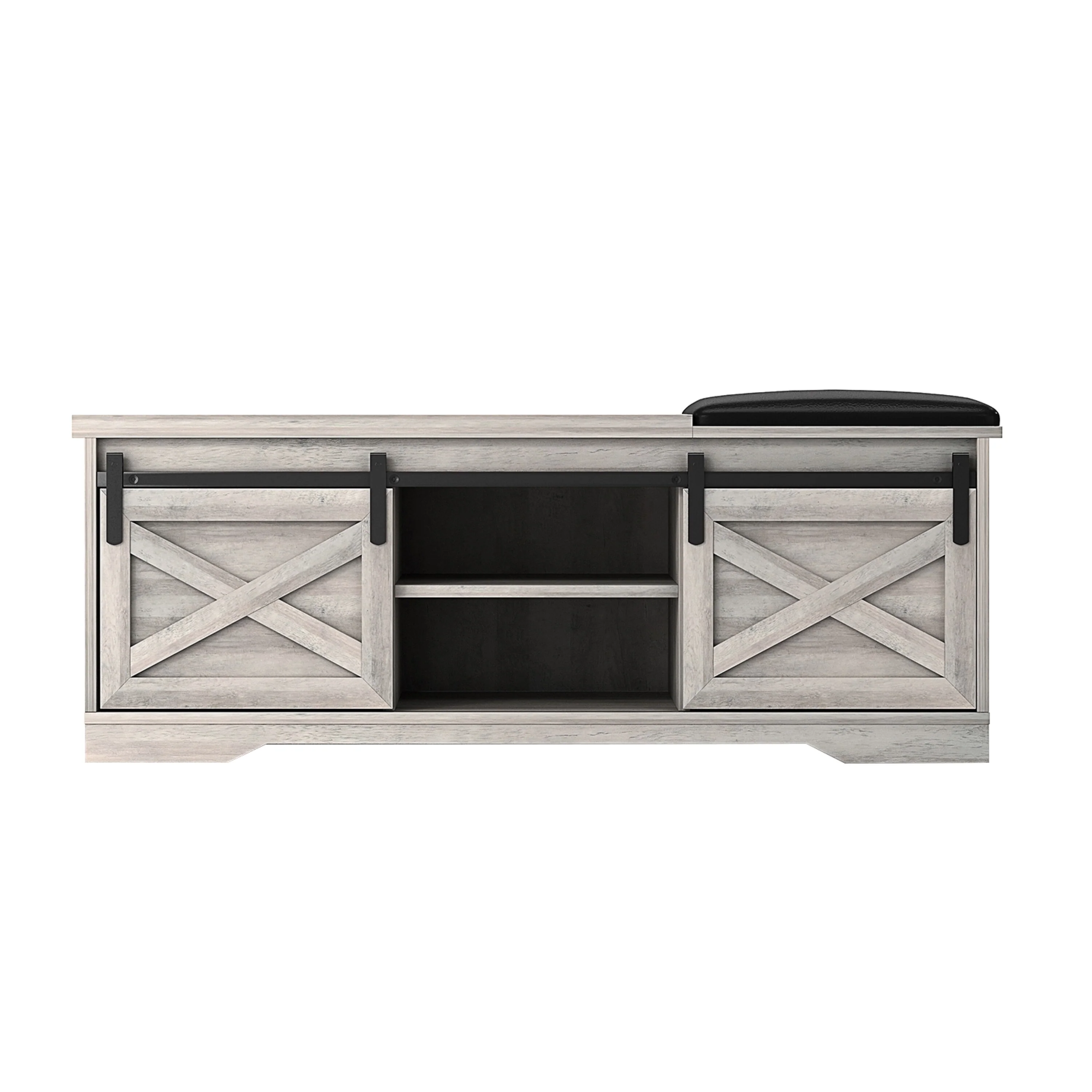 HomeRoots 47 Gray Faux Leather Upholstered Storage Bench with Shelves - 47.24 in. x 17.72 in. x 15.35 in.